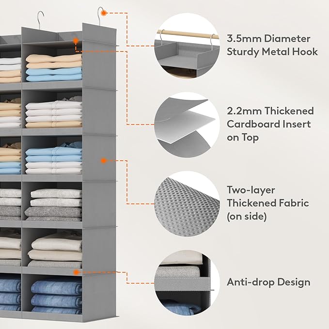 Lifewit Dual-Row Shelf Hanging Closet Organizer and Storage, Clothes Shelves