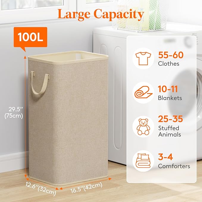 Lifewit 100L Large Tall Laundry Hamper, Collapsible Laundry Basket