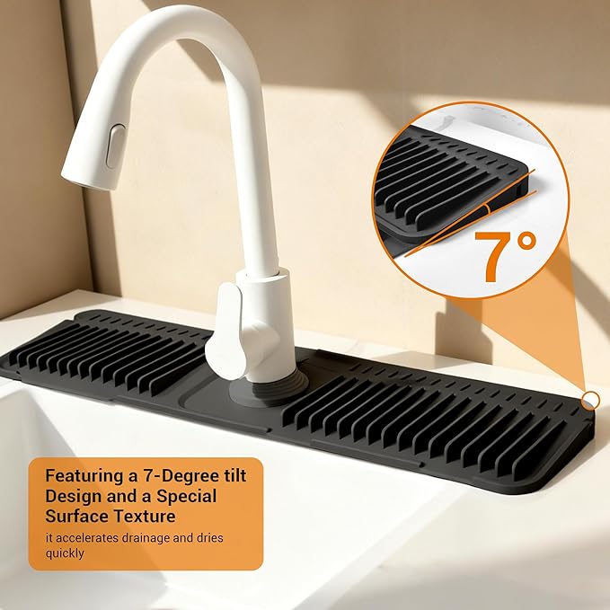 Faucet Mat for Kitchen Sink, Snap-On Design & 7°slope Fast Drain, Folding Sink