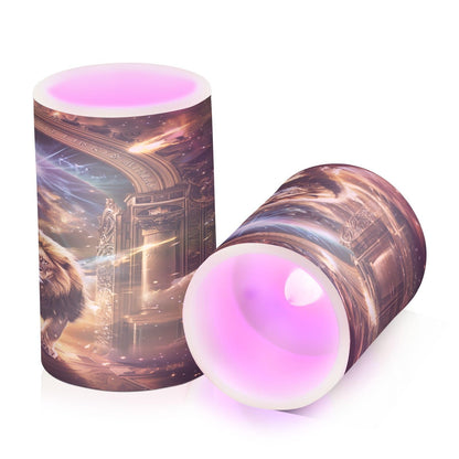 ALAZA Magic Animal Lion Starry Space Flickering Flameless Candles Pillar Led Candles Battery Operated Candles with Remote and Timers Set of 2
