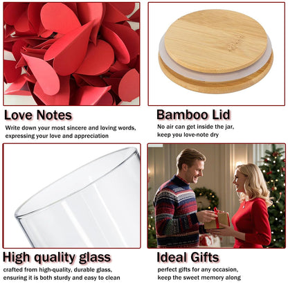 new I Love You Because Jar, Love Notes Jar with 50 Red Heart Shape Note, Gifts for Girlfriend Boyfriend Birthday, Love Message In The Bottle for Mom Dad,Newlywed Gifts for the Couple (love)
