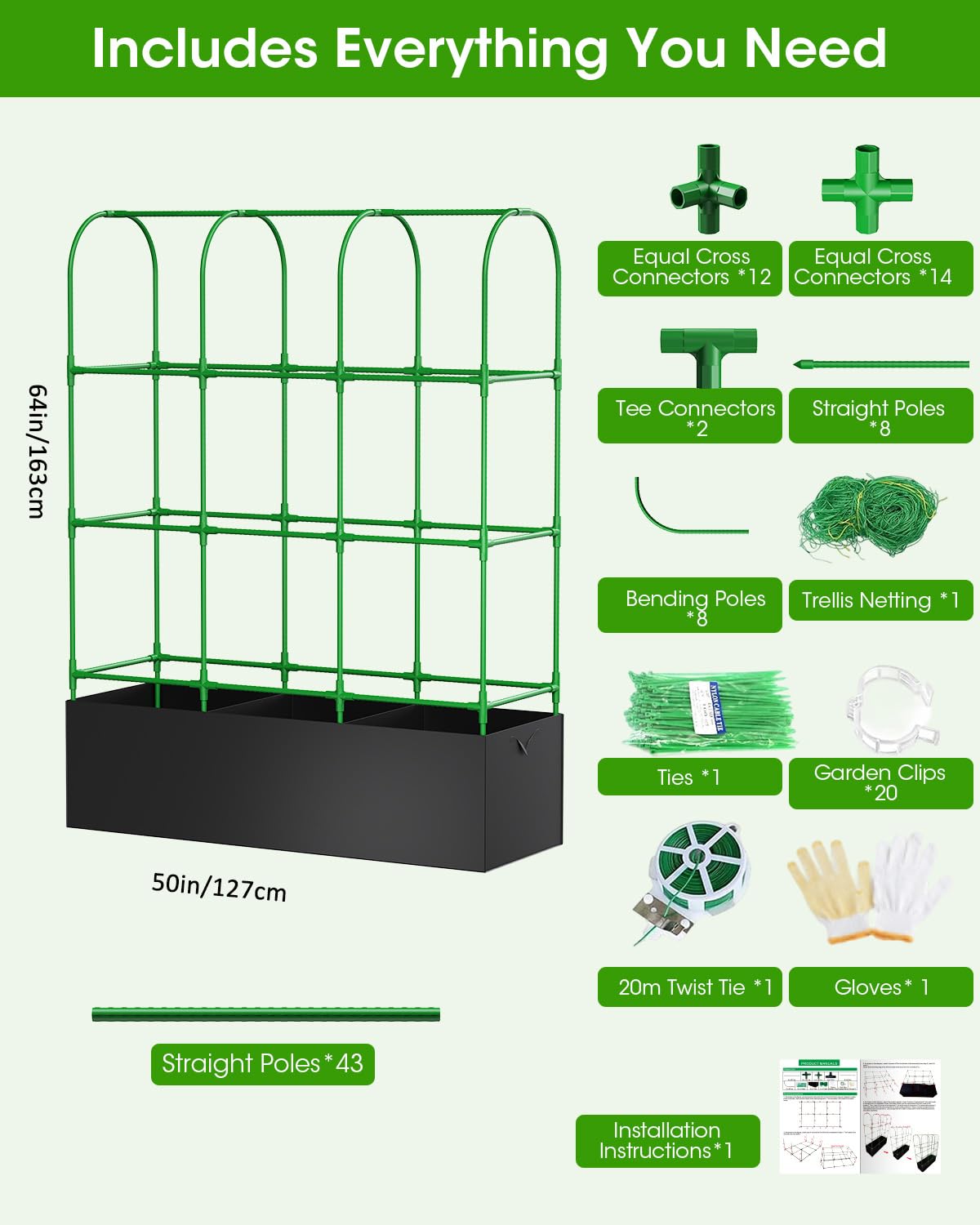 Cucumber Trellis with Grow Bags for Garden, U Frame Garden Trellis for Climbing Plants, Metal Plant Trellis with Garden Netting for Vegetables Flowers Fruits(U-4 Arches)