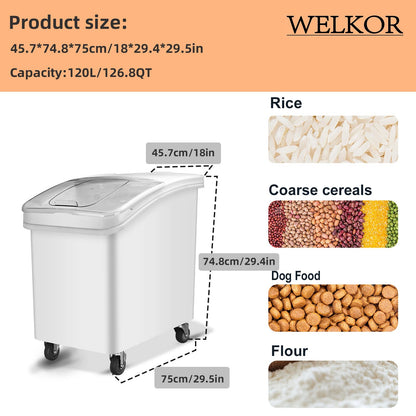 WELKOR Ingredient Storage Bin,31 Gallon Dispenser Bin with Scoop for Dry Food, Sugar, Baking Supplies,Kitchen Rice Cereal Flour Bin,BPA Free,Pet Food Storage Container,Dog Cat Birds Food (31 Gallon)