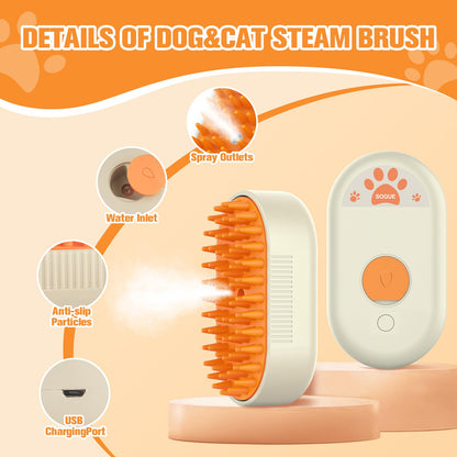 Steam Brush for Cats Dogs,Cat Steam Brushes for indoor Cats,3 in 1 Steam Cat Brush for Shedding,Silicone Pet Spray Hair Removal Comb for Massage,Combing,Rechargeable Dog Brushes for GroomingYellow