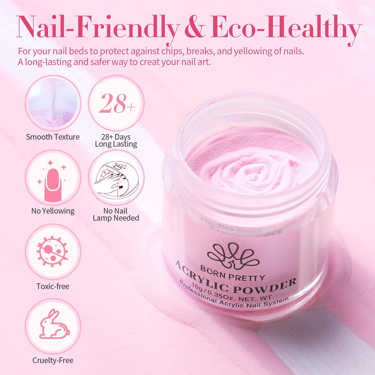 BORN PRETTY Acrylic Nail Kit - Acrylic Powder (Clear, White, Pink) & Liquid Set with Nail Forms, Brush Pen, File & Glass Container - Beginner Friendly