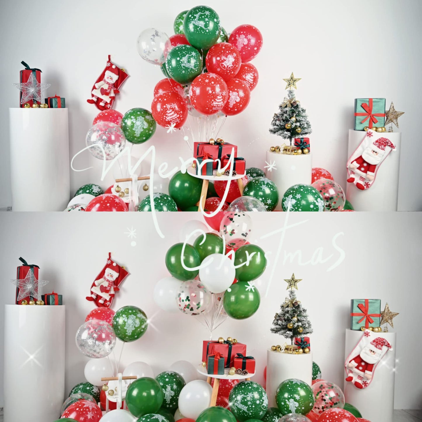 Christmas Balloons 50pcs Red Green White Latex Balloon for Party with Red Green Confetti Balloons Dark Green Matte White Christmas Party Decorations New Year Holiday Xmas Supplies
