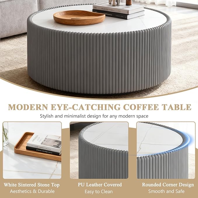 2-Piece Round Nesting Coffee Table Set, 29.52" Marble Coffee Table and End