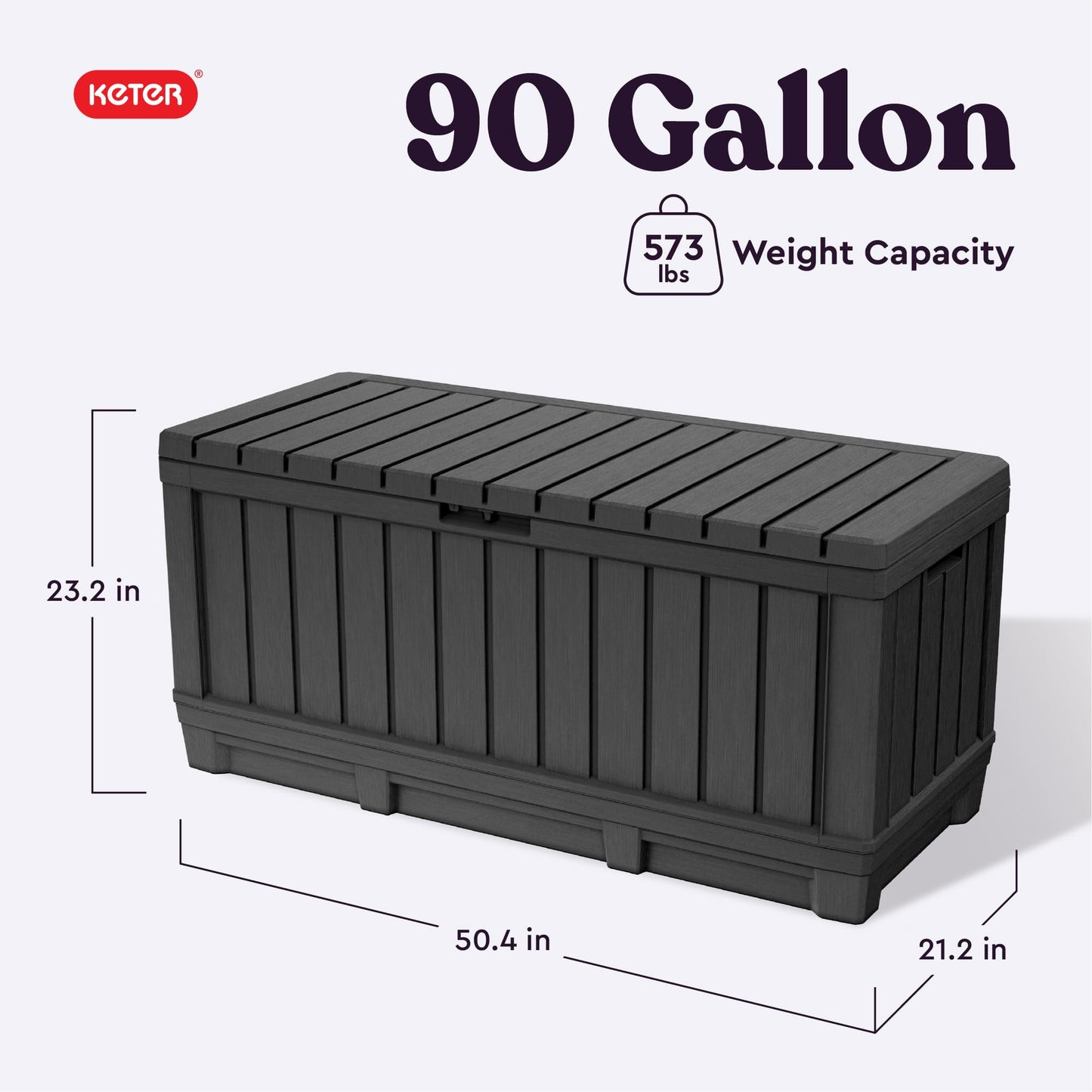 Keter Kentwood 92 Gallon Resin Deck Box-Organization and Storage for Patio Furniture Outdoor Cushions, Throw Pillows, Garden Tools and Pool Floats, Dark Grey