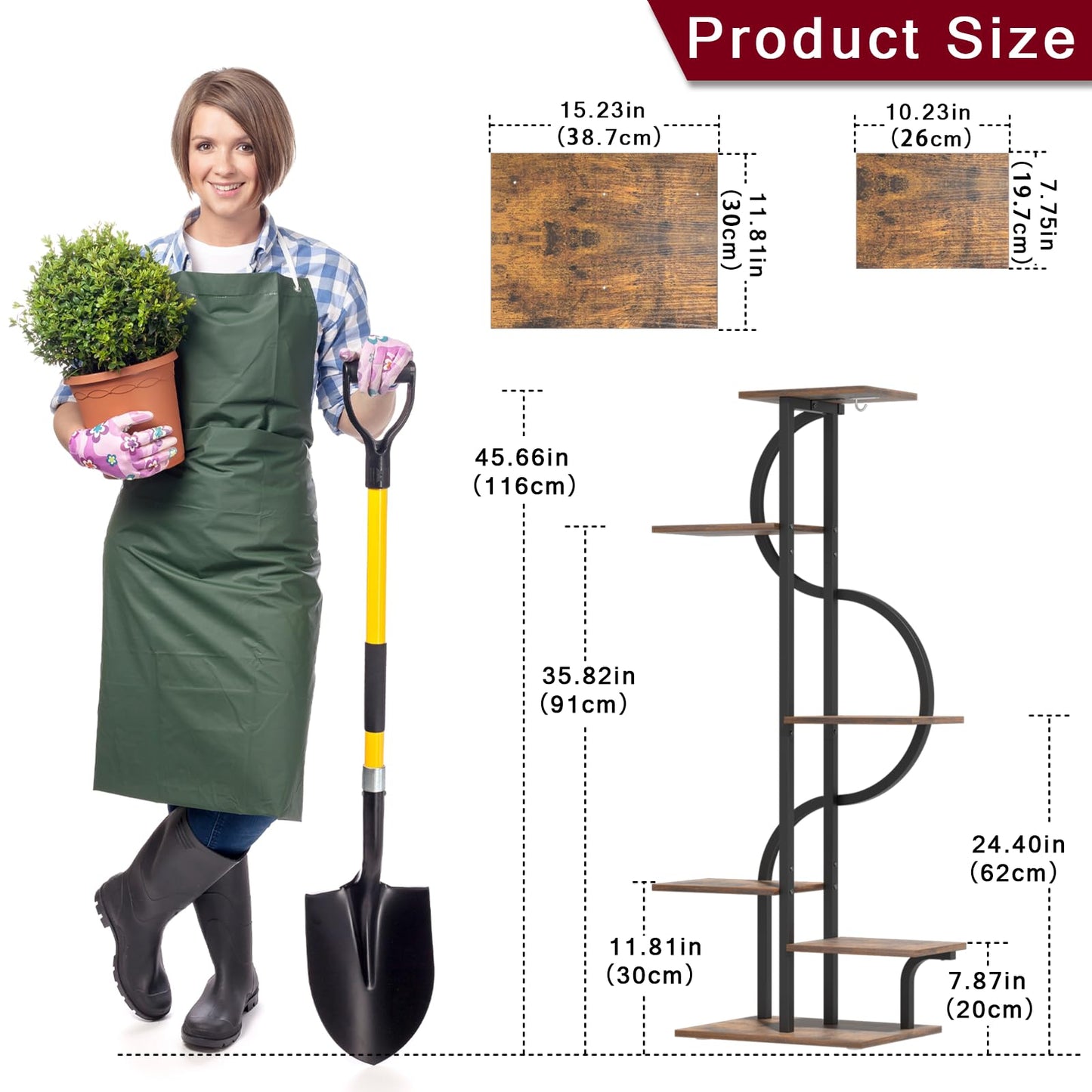 REFGY 6-Tier Tall Plant Stand with Hanging Hook, Multi-Tiered Vertical Flower Pot Holder for Indoor Outdoor, Heavy Duty Metal Plant Shelf for Corner, Living Room, Balcony, Patio, Rustic Brown