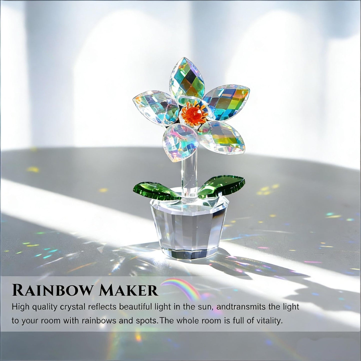 DLXK K9 Crystal Flower Figurine, Crystal Bloom Ornament with Hand-Polished Details, Mini Sparkling Decor for Home Tabletop Shelf, Ideal Festival Gift
