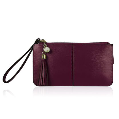 befen Wristlet Bags Women's Genuine Leather Wristlet Clutch Cell Phone Bag Ladies Purse with Tassel Wrist Strap & Card Slots, Zip Pocket Coins Compartment