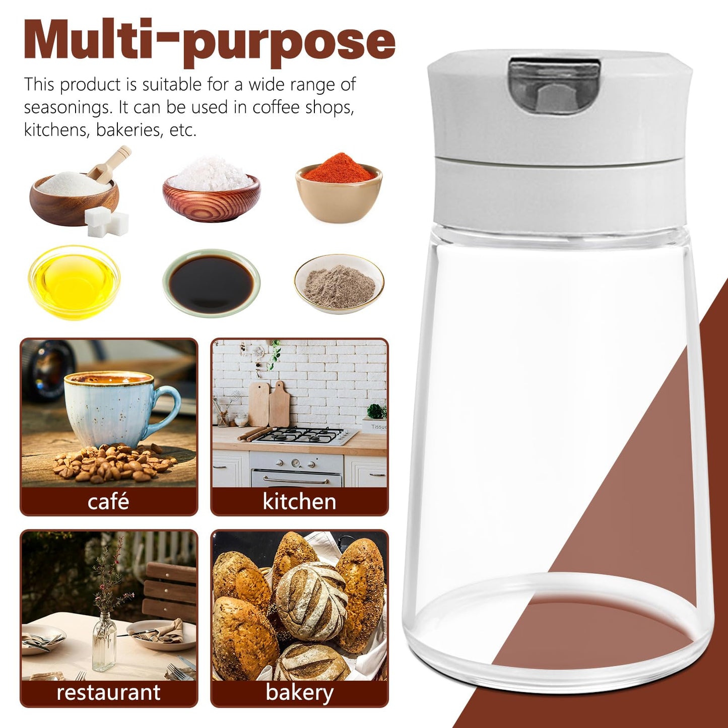 Sekonow 2Pcs Glass Sugar Dispenser with Auto Flip Pour Spout, Weighted Pourer Sugar Container, 8.5oz Sugar Bowl Shaker Jar Salt Dish Holder Coffee Bar Accessories, Grey