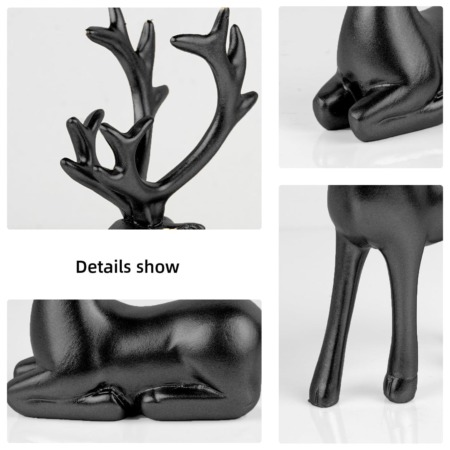 Bonlting 2 Pack Resin Christmas Reindeer Figurines Deer Statues Elk Sculpture Deer Ornaments for Living Figurine Statues TV Cabinet Home Office Wine Cabinet Decoration (Black)