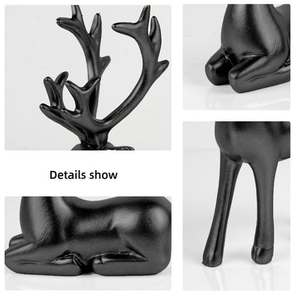 Bonlting 2 Pack Resin Christmas Reindeer Figurines Deer Statues Elk Sculpture Deer Ornaments for Living Figurine Statues TV Cabinet Home Office Wine Cabinet Decoration (Black)