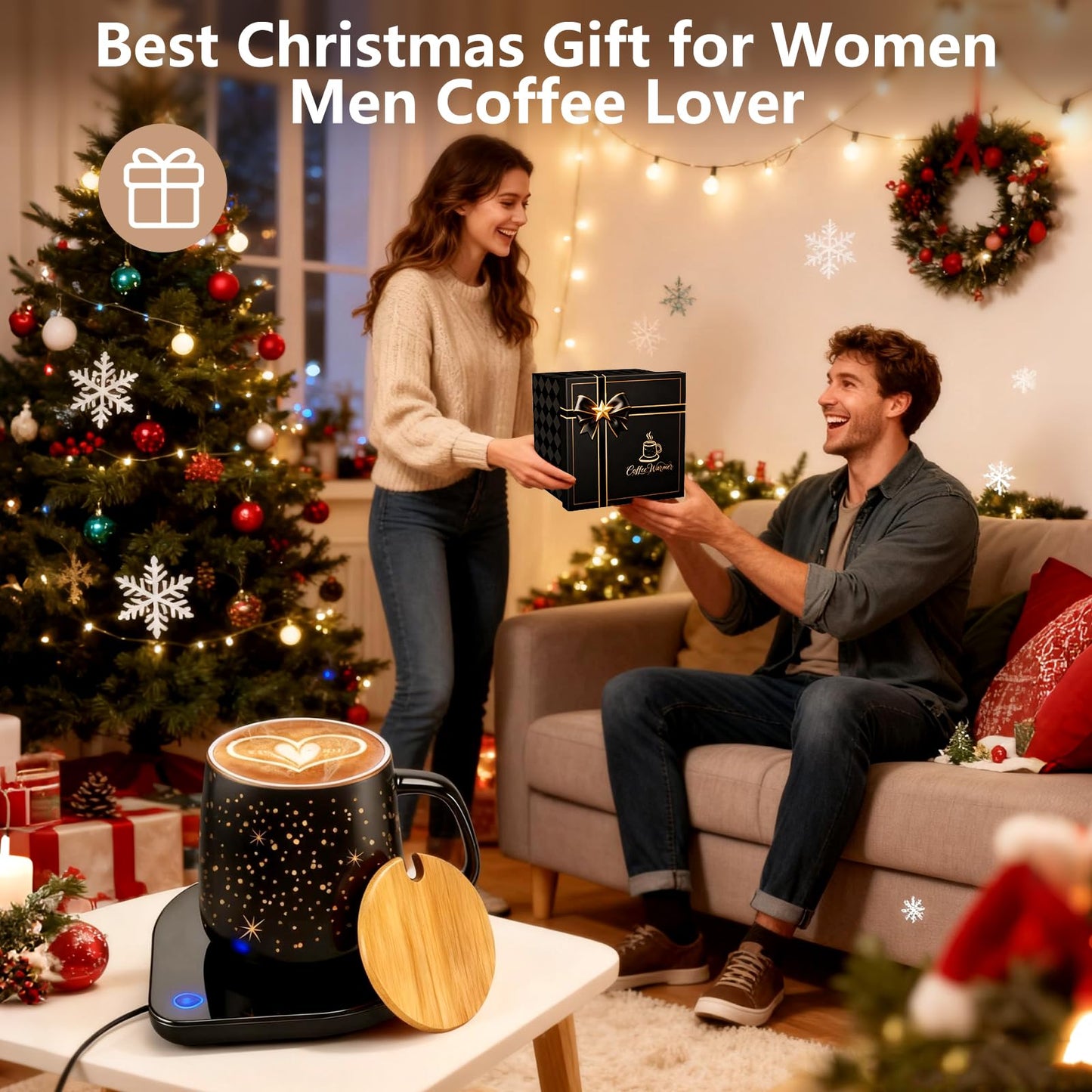 Coffee Cup Warmer with Mug Set: 2025 Upgraded Gifts for Christmas,Thanksgiving Cup Warmer with Temperature Setting and Auto Shut Off for Coffee Lover - Coffee Mug Warmer for Desk