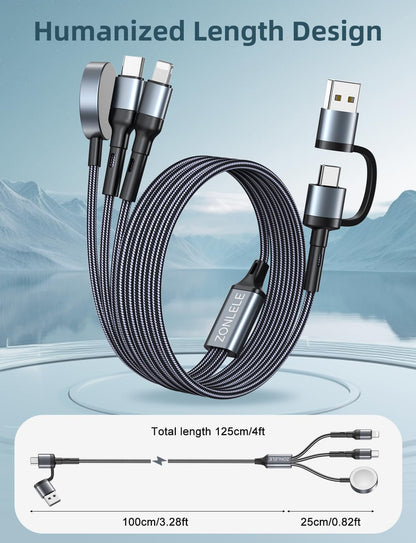Upgraded Travel Essentials for Apple Watch Charger 3 in 2 Multi Charging Cable for iPhone 17 iWatch Charger USB C Cord, Car RV Camping Essentials Compatible with iWatch Ultra/SE/11 & iPhone 16/15-12