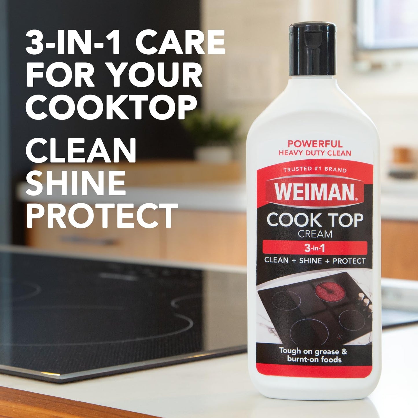 Weiman Ceramic and Glass Cooktop Cleaner - Heavy Duty Cleaner and Polish - 283g - 3 Scrubbing Pads