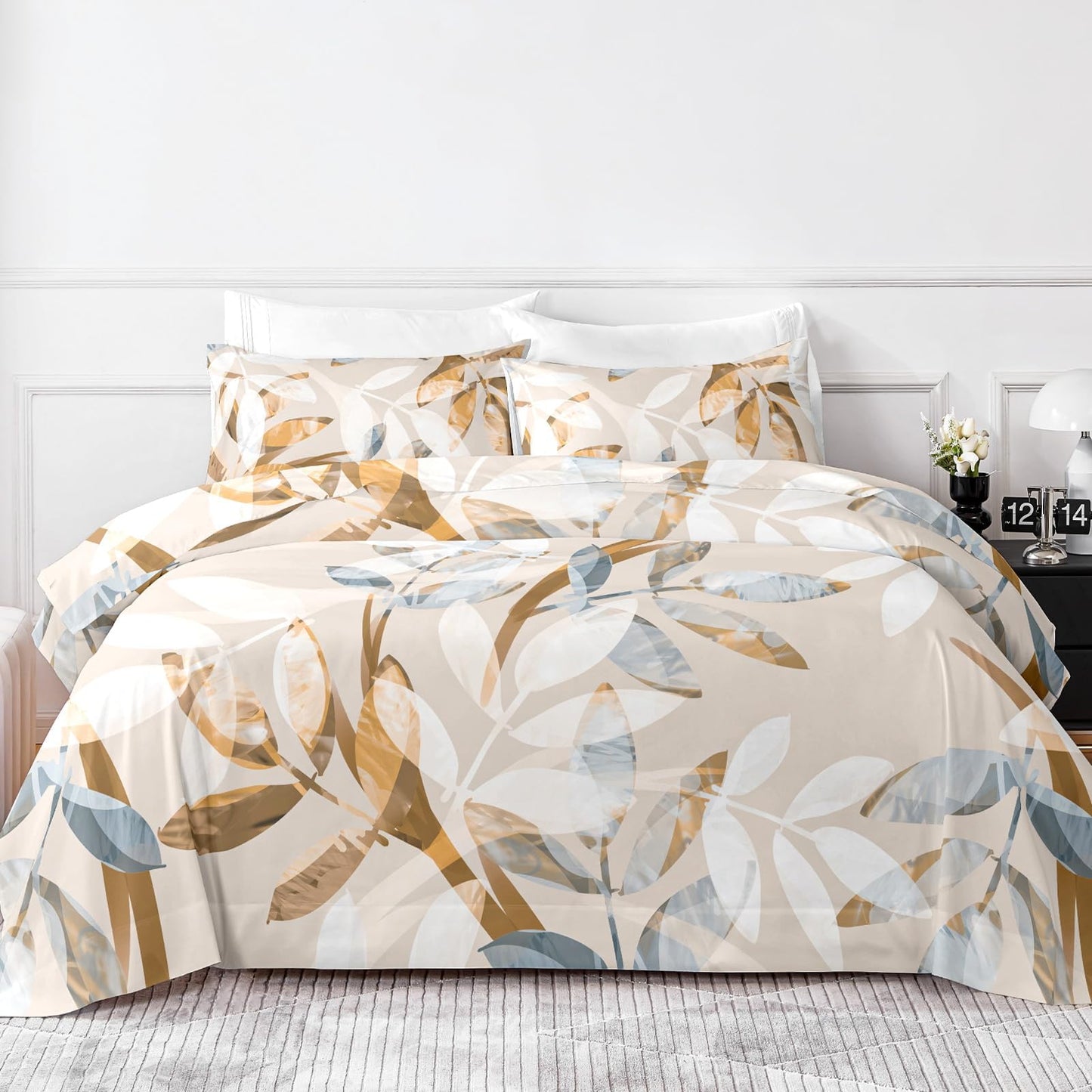 HCORA Floral Queen Sheet Set, Luxury 1800TC Hotel Quality Double Brushed Microfiber Deep Pocket Bed Sheets, Ultra Soft, Breathable and Cooling, 4PC, Queen Size