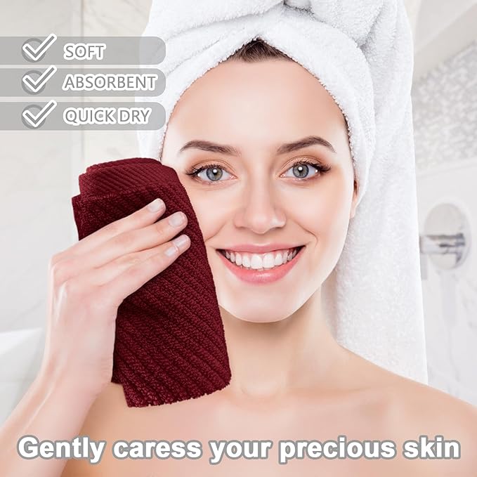 VOOVA & MOVAS Red Washcloths, Bath Hand Towels Set