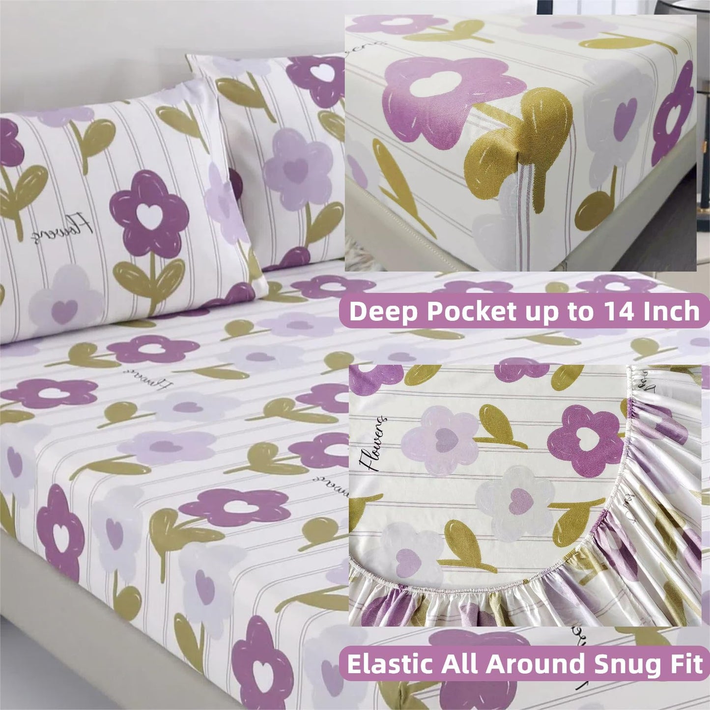 SDIII 4PCS Purple Floral Twin Bed Sheets Set, Soft Microfiber Floral Bed Sheets Twin, Wrinkle and Fade Resistant, Cooling Sheet on Amazon
