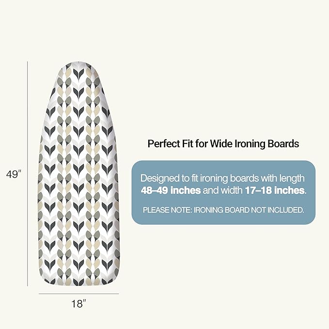 Ironing Board Cover and Pad 18"x49" Extra Thick Natural Cotton, Scorch and