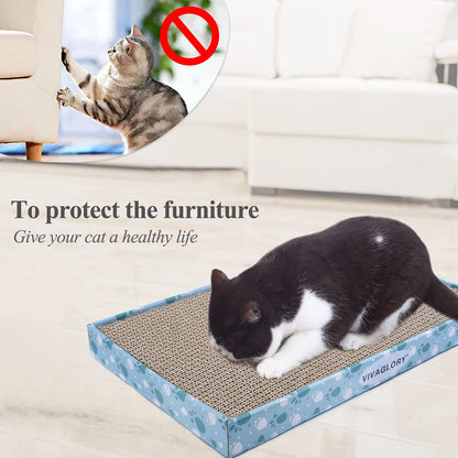 VIVAGLORY Cat Scratcher, Scratching Pads With Box, Reversible Board for Indoor Cats Kitty, Cardboard Scratcher, Catnip Included, 1 Pack, Extra Wide