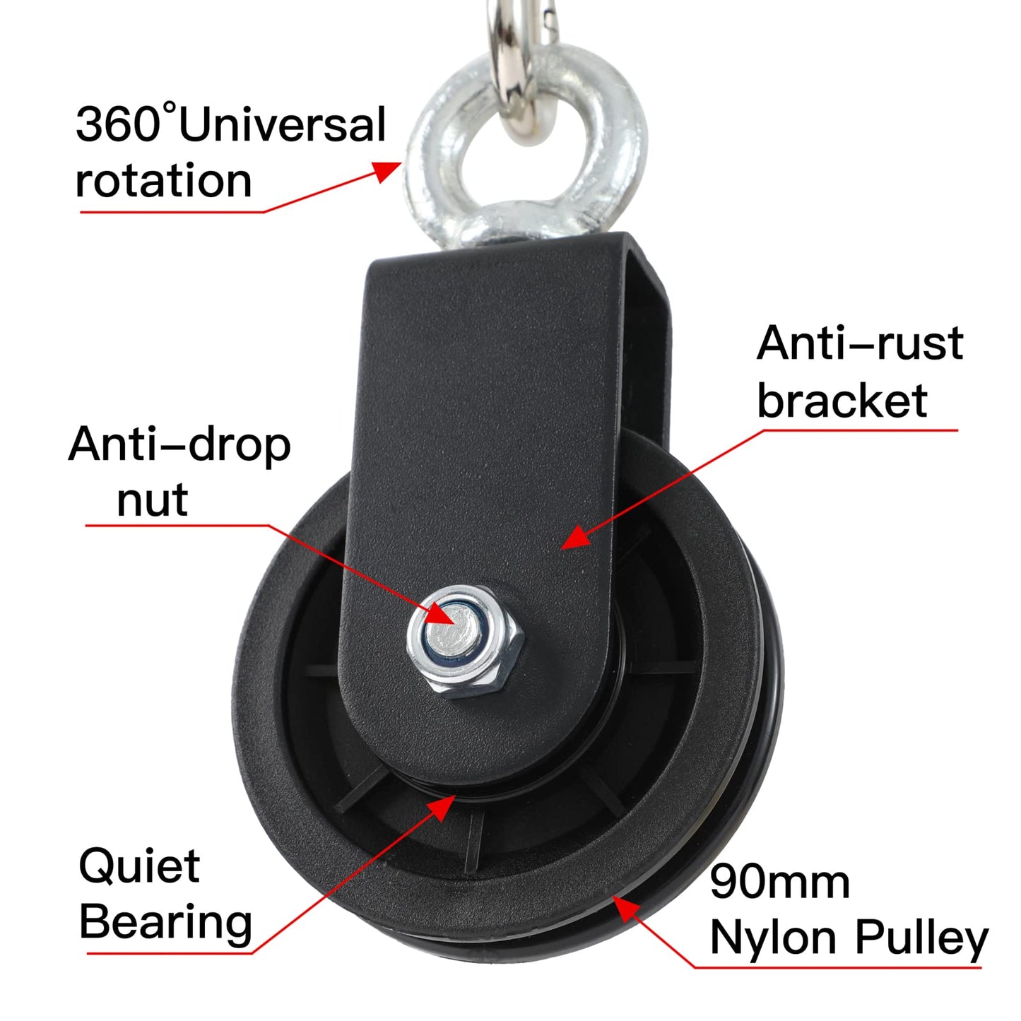 PANTIK 90mm Gym Pulley System Pulley Wheel with 2 Hanging Strap Carabiner, Fitness Swivel Pulley Wheel for DIY Home LAT Pulldown and Lift Cable Machine