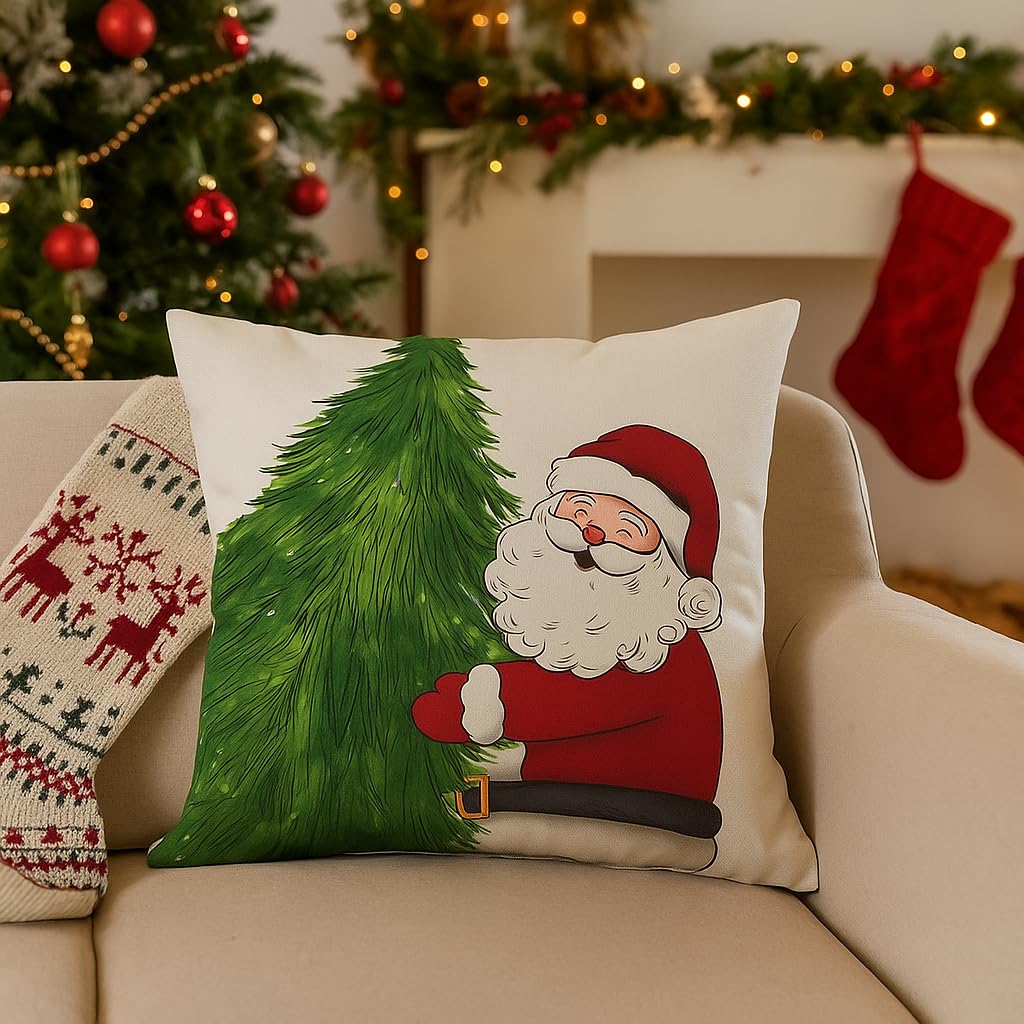 PSDWETS Christmas Pillow Covers 18x18 Inch Set of 4 Christmas Decorations Santa Claus Snowman Pillows Winter Holiday Throw Cushion Case for Couch Sofa