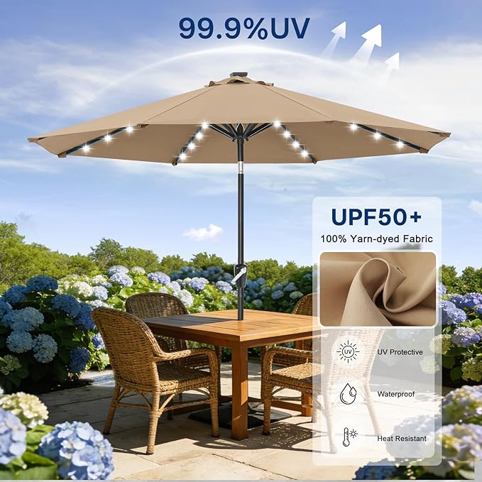 ABCCANOPY Durable Solar Led Patio Umbrellas with 32LED Lights 11FT (Khaki)