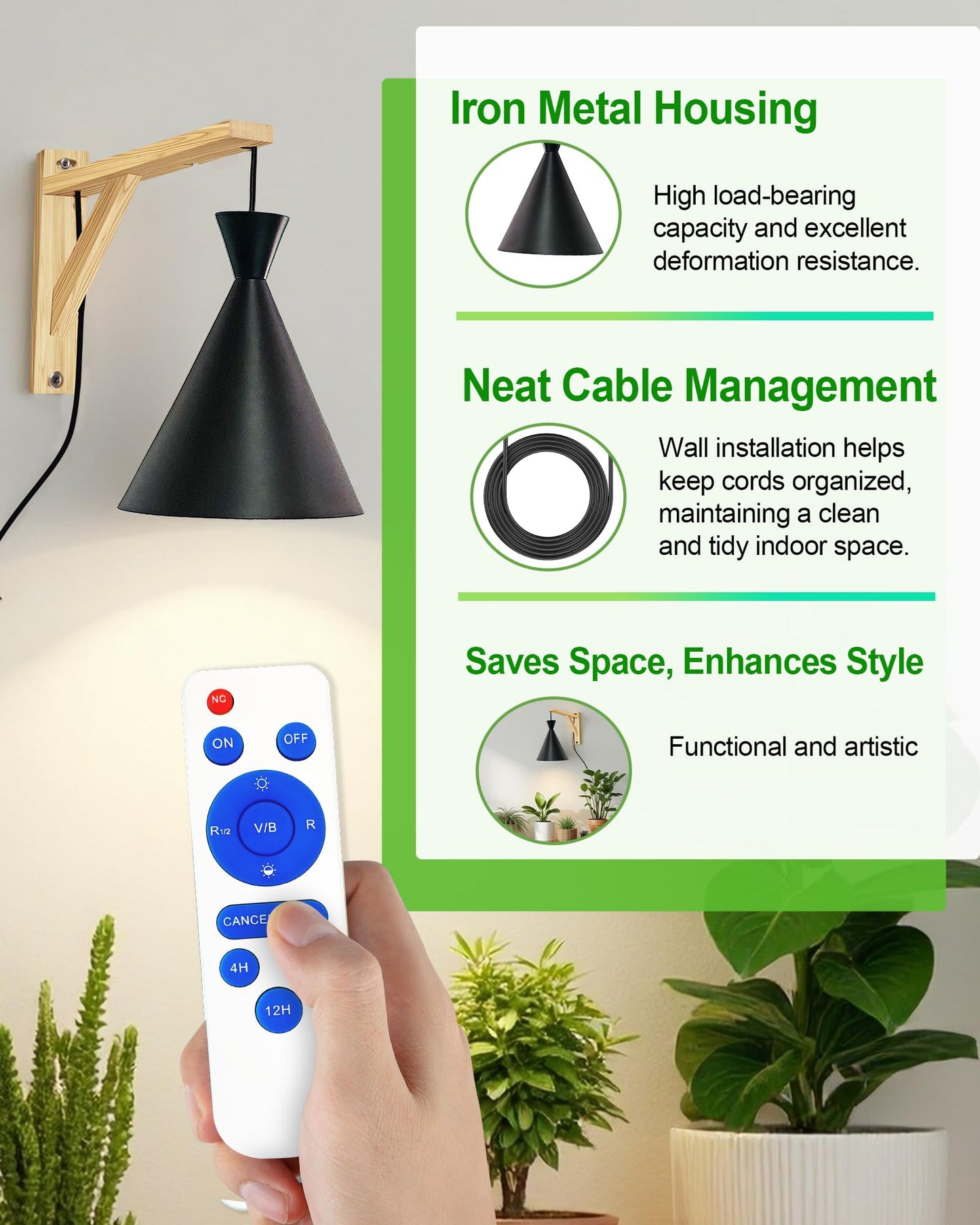 Arikashi Hanging Grow Light, LED Growing Light Full Spectrum for Indoor Plants，4/8/12H Timer, Height Adjustable Grow Lamp for Large Plants