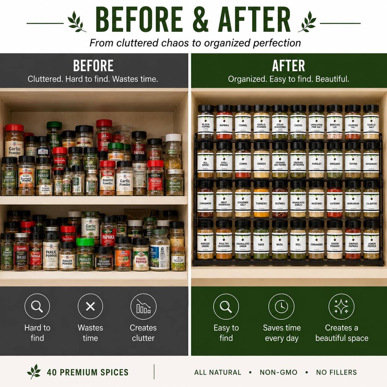 Ultimate Pantry Spice Set - 40 Piece Complete Spice & Herb Collection with Seasoned Salts - Kitchen Starter Kit - 8.75 lbs - Everything you Pantry Needs!