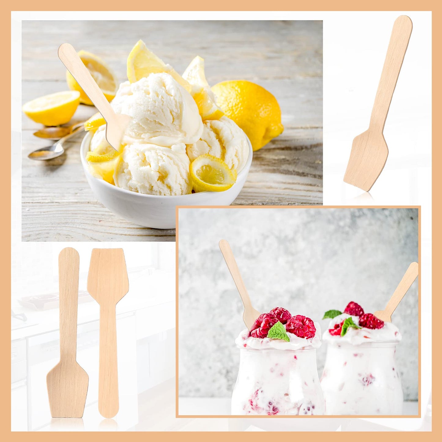 Sieral 1000 Pack 3.74" Disposable Mini Wooden Spoons Bulk Square End Tasting Sampling Ice Cream Spoons for Tasting Yogurt, Ice Cream, Dessert