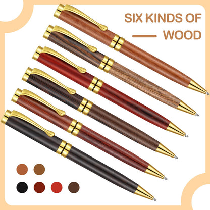 Yeaqee 6 Pcs Luxury Wood Ballpoint Pens 1.0mm Elegant Fancy Wooden Black Ink Pens Christmas Gift for Men Women Employee Teacher Journaling Executive Business