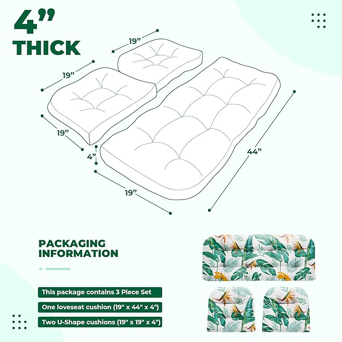 DANGHOOGY Wicker Chair Cushions, Waterproof Outdoor Loveseat Cushions