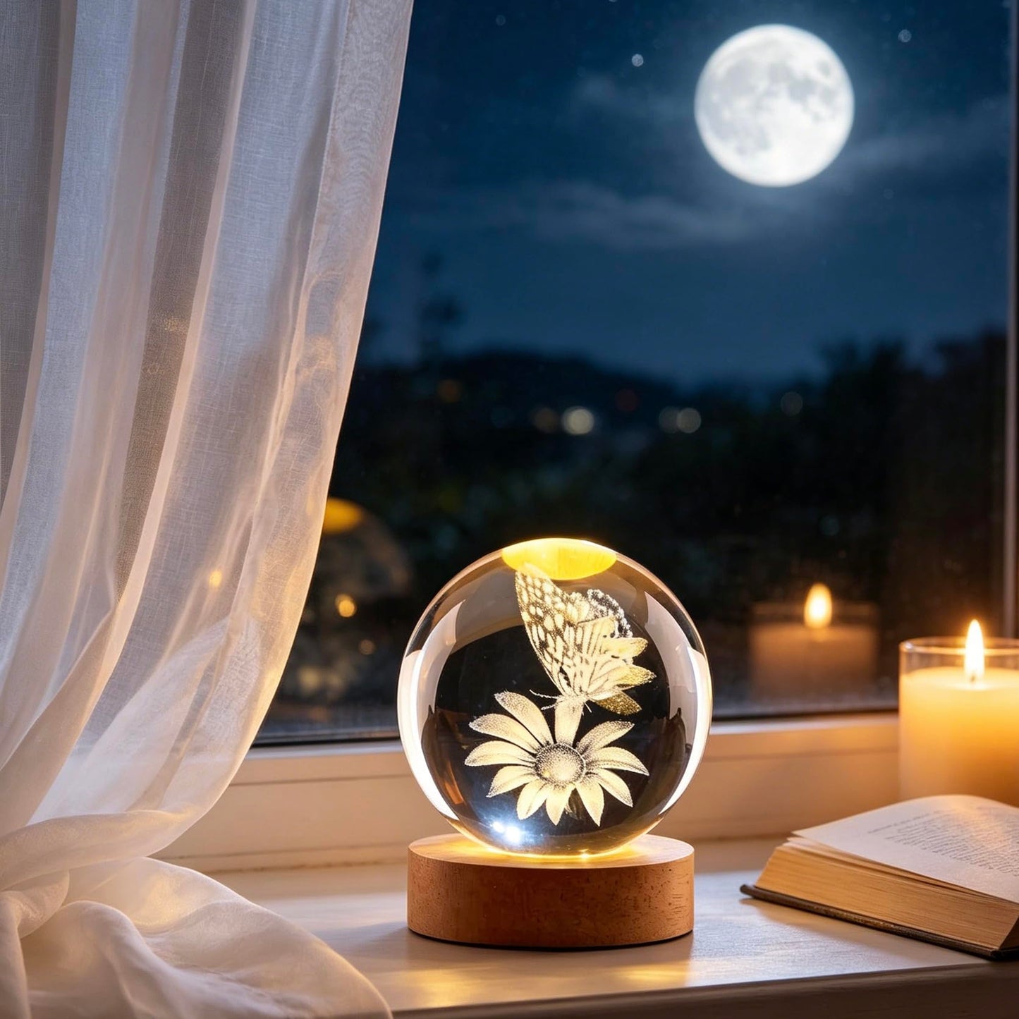 3D Butterfly Flowers Crystal Ball, 2.4inch Gifts Decorative Balls Glass, Laser Engraved Model Indoor Decoration Ball, Paperweight Display Sculpture Home Decor Crafts for Mom, Girls, Friends