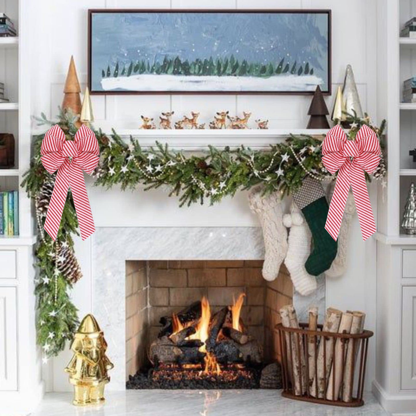 Meseey 2 Pcs 16 x 8 Inch Large Christmas Candy Red Bows Wreaths Peppermint Bow for Gift Wrapping Tree Topper Front Door Home Decorations
