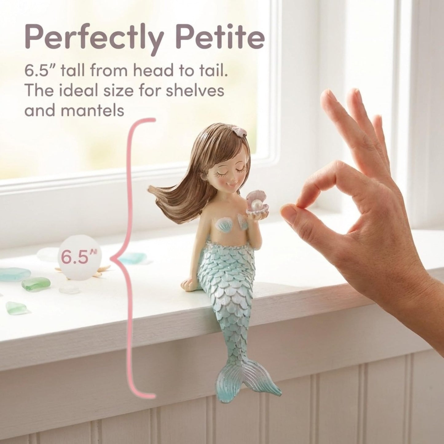 The Bridge Collection Set of 2 Mermaid Shelf Sitters – Cute Coastal Mermaid Figurines Designed for Shelf and Counter Edges – Adorable Nautical Beach House Decor
