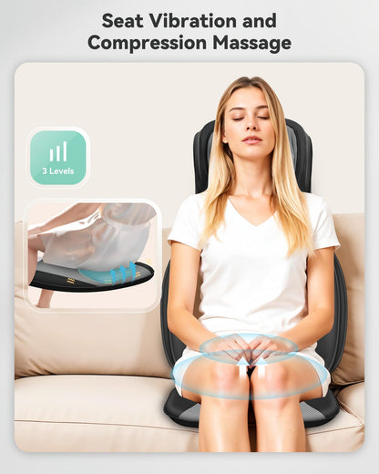 Snailax Shiatsu Neck and Back Massager with Heat, FSA HSA Eligible, Upgraded Massage Chiar Pad with Compression, Vibration, Chair Seat Massager for Home, Office, Gifts for Men, Women