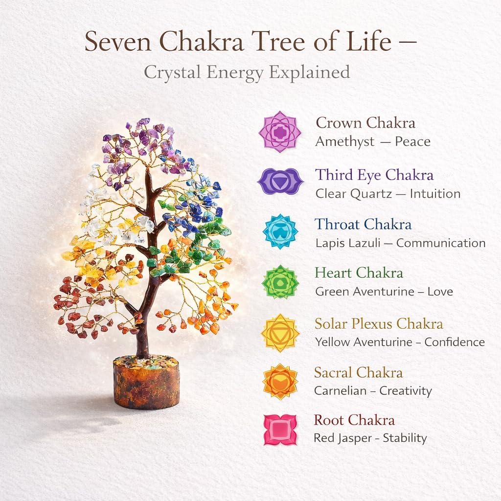 Seven Chakra Gemstone Tree – Handmade Feng Shui Crystal Bonsai for Healing, Meditation, Positive Energy, Wealth & Spiritual Home Decor Gift