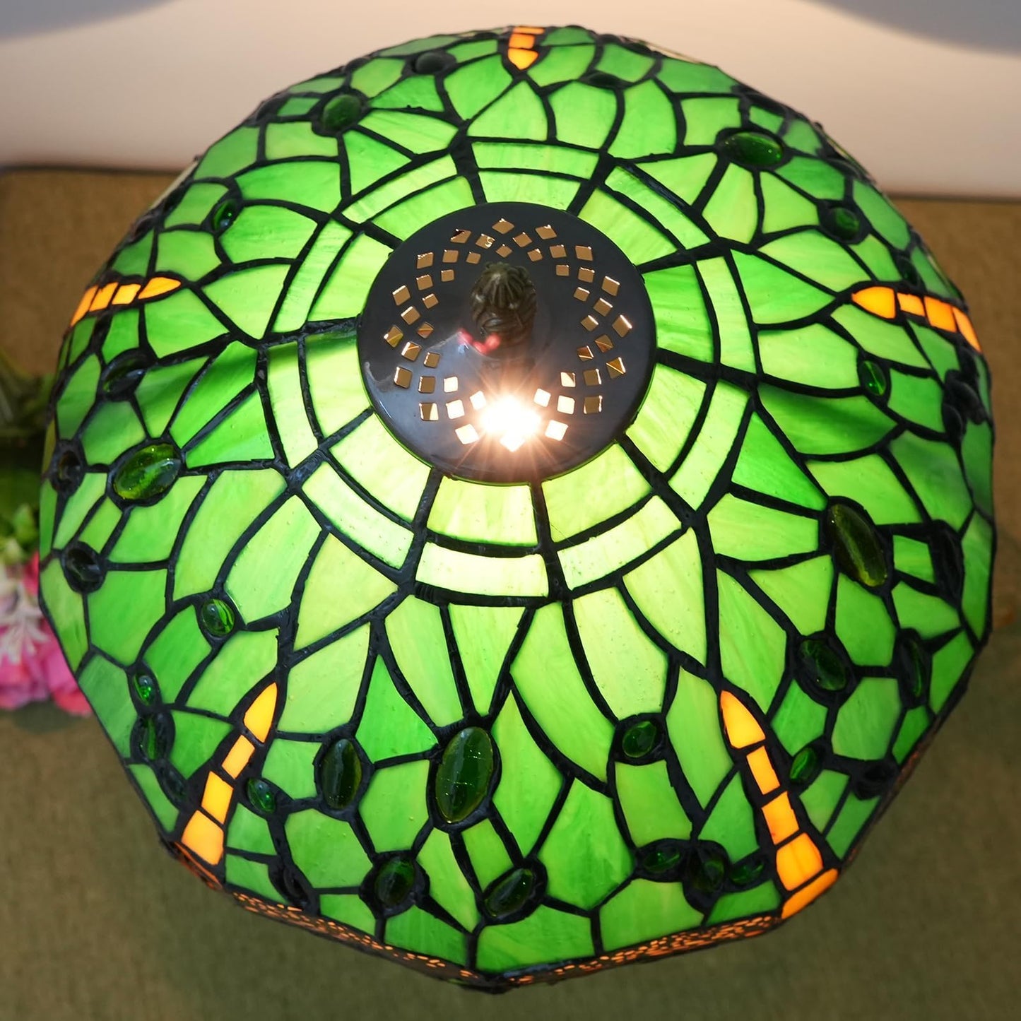 wecrejoni Tiffany Lamp Green Dragonfly Stained Glass Table Lamp 12X12X18 Inches Green Dragonfly Style Desk Reading Light Decor Beside Bedroom Living Room Home