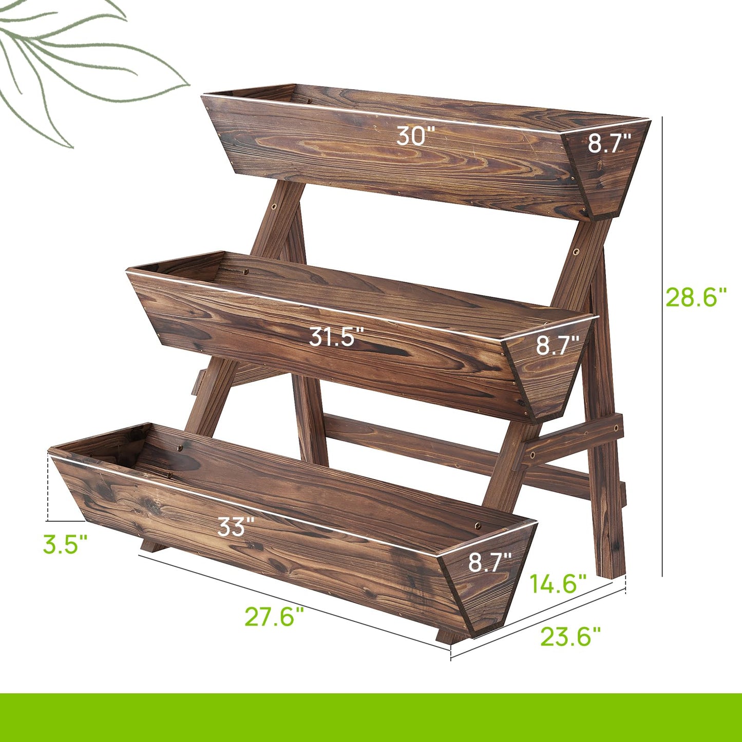 Dawnyard 3-Tiers Wooden Raised Garden BedPlanter Box Gardening Outdoor Planter Box Patio Kit Tiered Planter Box Vertical Garden Planter Wood Plant Stand for Patio, Balcony, Freestanding (Carbonized L)