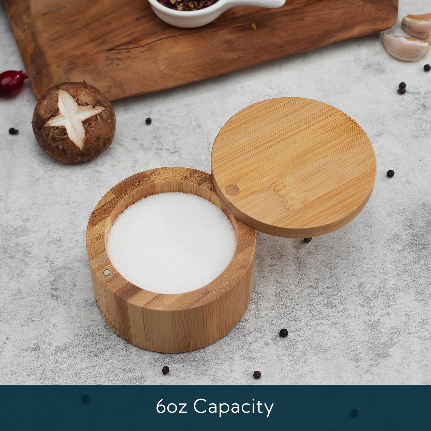 KITCHENDAO Bamboo Salt Cellar Bowl Box with Swivel Magnetic Lid to Store Pepper Spice