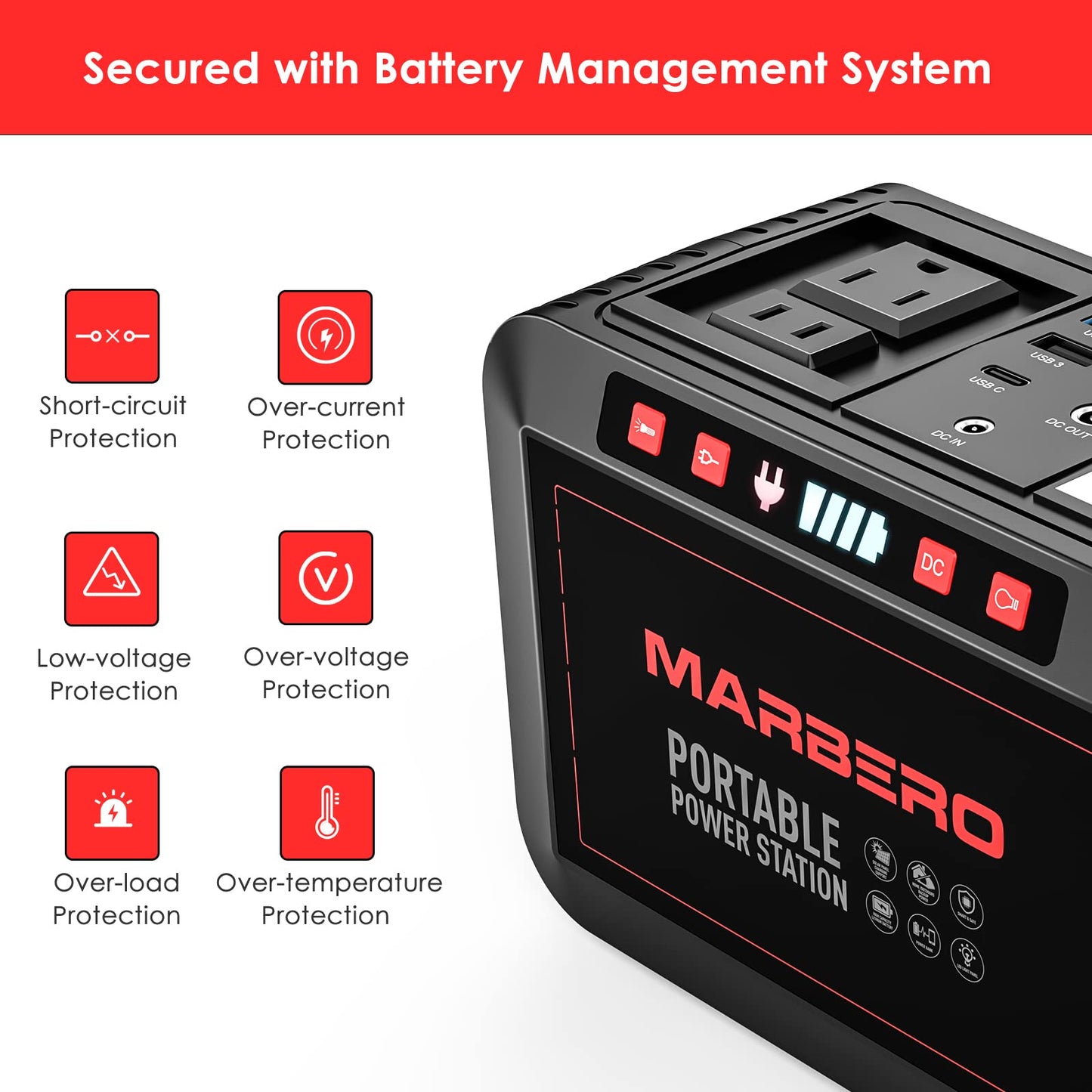 MARBERO Portable Power Station 88Wh Camping Lithium Battery Solar Generator Fast Charging with AC Outlet 120W Peak Power Bank(Solar Panel Optional) for Home Backup Outdoor Emergency RV Van Hunting