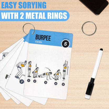 Bodyweight Workout Cards for Women & Men-50 Bodyweight Workout Cards，Includes 2 Rings& Dry-Erase for Easy Organization-Home, Gym or Studio (Bodyweight)