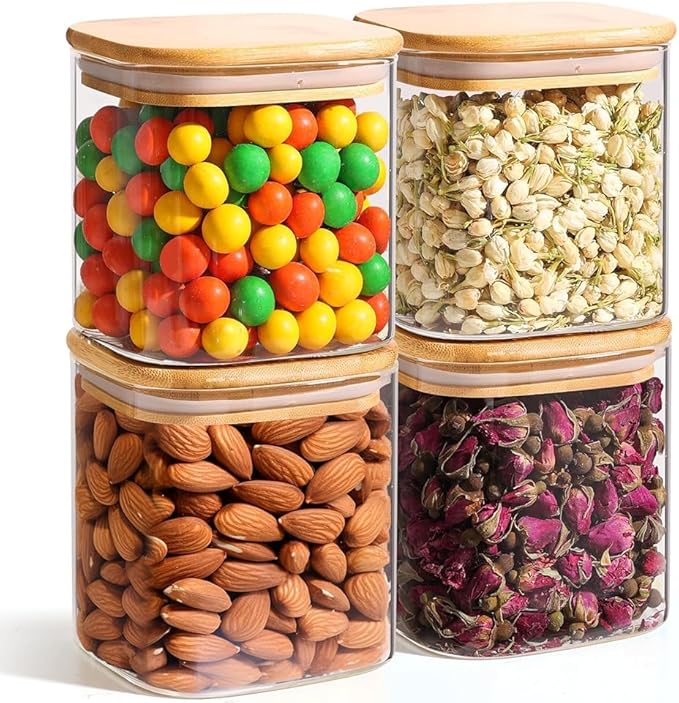 ComSaf 0.7 Qt Glass Food Storage Jars Set of 4, Pantry Organization Jar