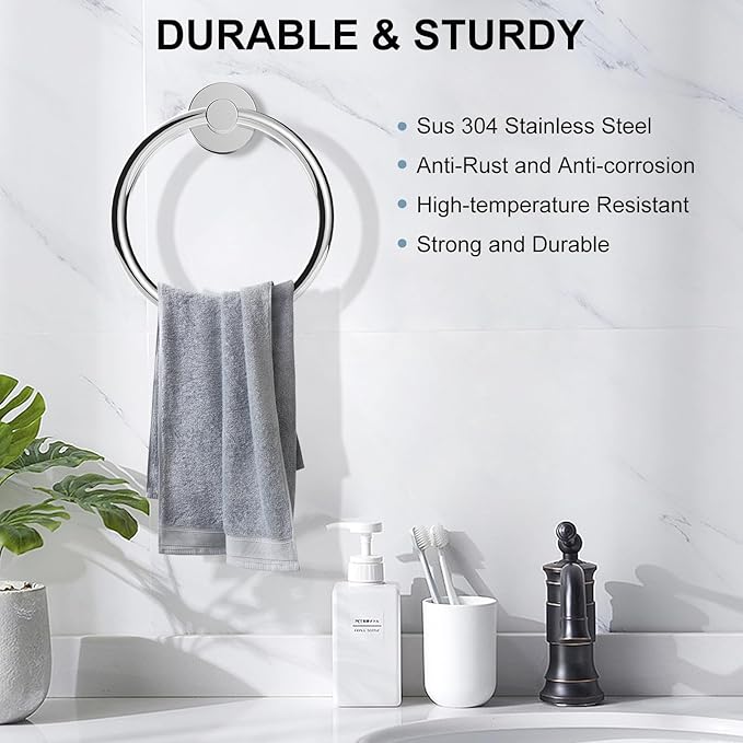 SetSail Towel Holder for Bathroom Wall 4 Packs Towel Ring Stainless Steel Heavy