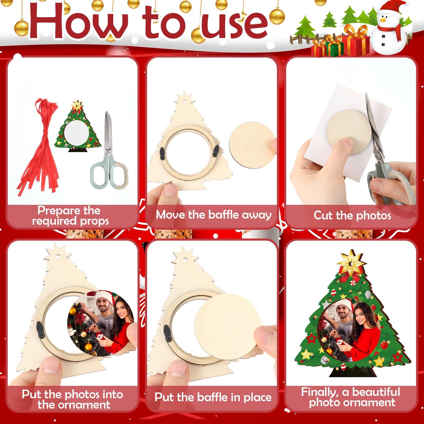 Yalikop 16 Pcs Christmas Photo Frame Ornaments Wooden Nutcrackers Santa Snowman Snowflake Picture Frame Tree Decoration DIY Photo Keepsakes for Xmas Party Decorations Winter (Classic)