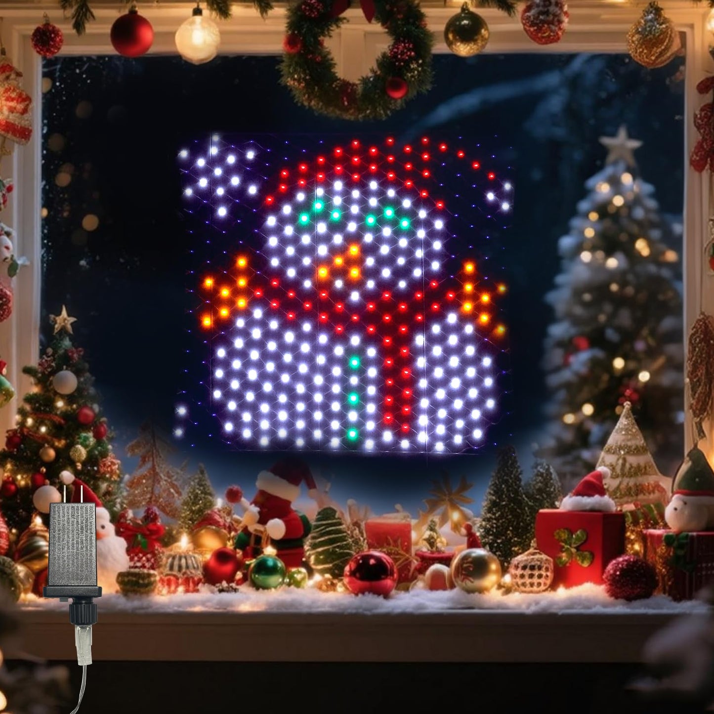 Leisure world LED Snowman Window Silhouette Lights,USB Operated LED Net Outdoor Mesh Lights with Timer, 8 Modes for Indoor Outdoor Holiday Xmas Party Decor