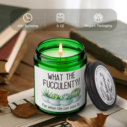 QHLLWT What The F ucculent Candle Gift for Women Men Plant Lovers, Funny Cool Birthday Christmas Gifts for Best Friends Her Him Girlfriend Sister Wife Bestie, Cheer up Lavender & Vanilla candle-48