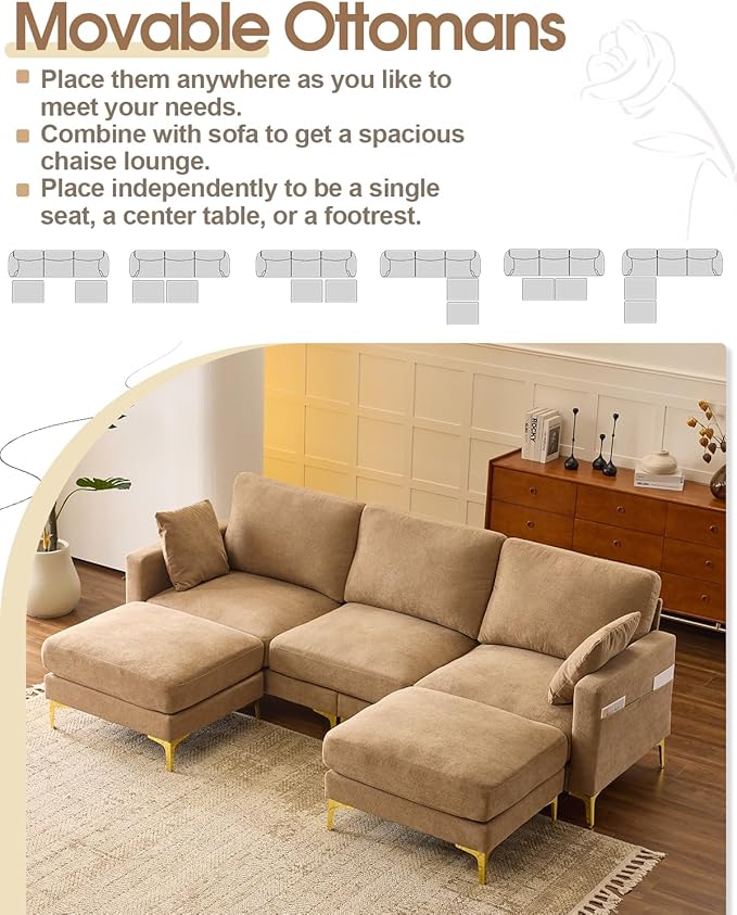 Karl home 99.6" Sectional Sofa, U-Shaped Chenille Upholstered Couch